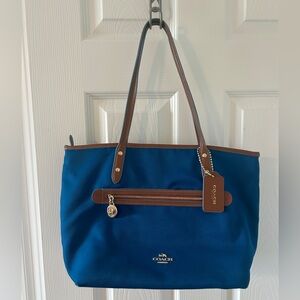 Coach blue canvas with leather trim bag